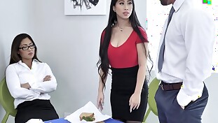 Two Asian Shaved Cunts For The Office Lunch